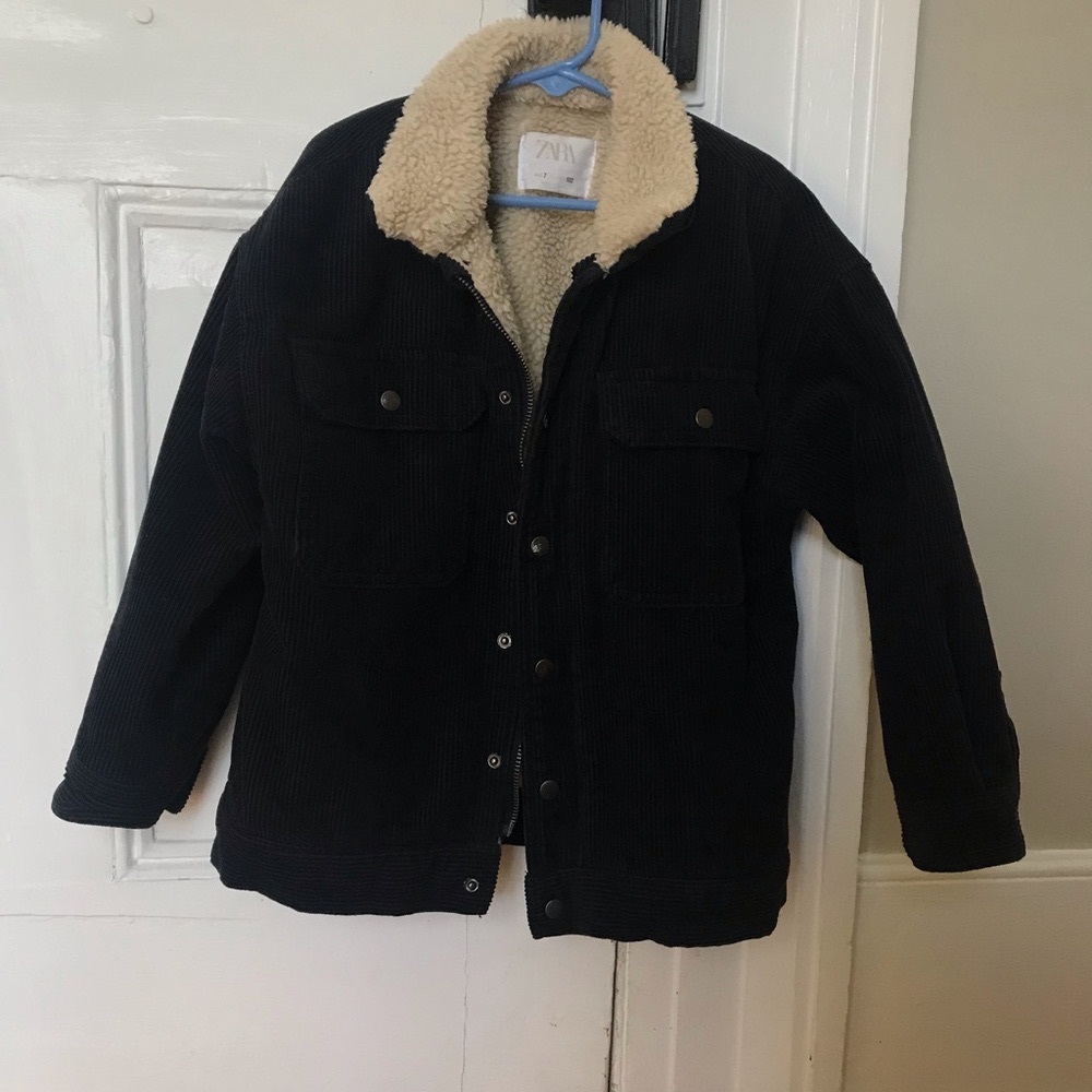 Zara Navy Corduroy Sherpa Jacket Boys size 7
